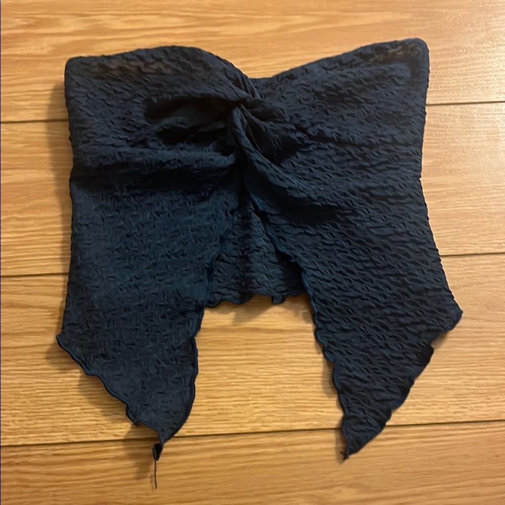 Navy Blue Textured Strapless Top